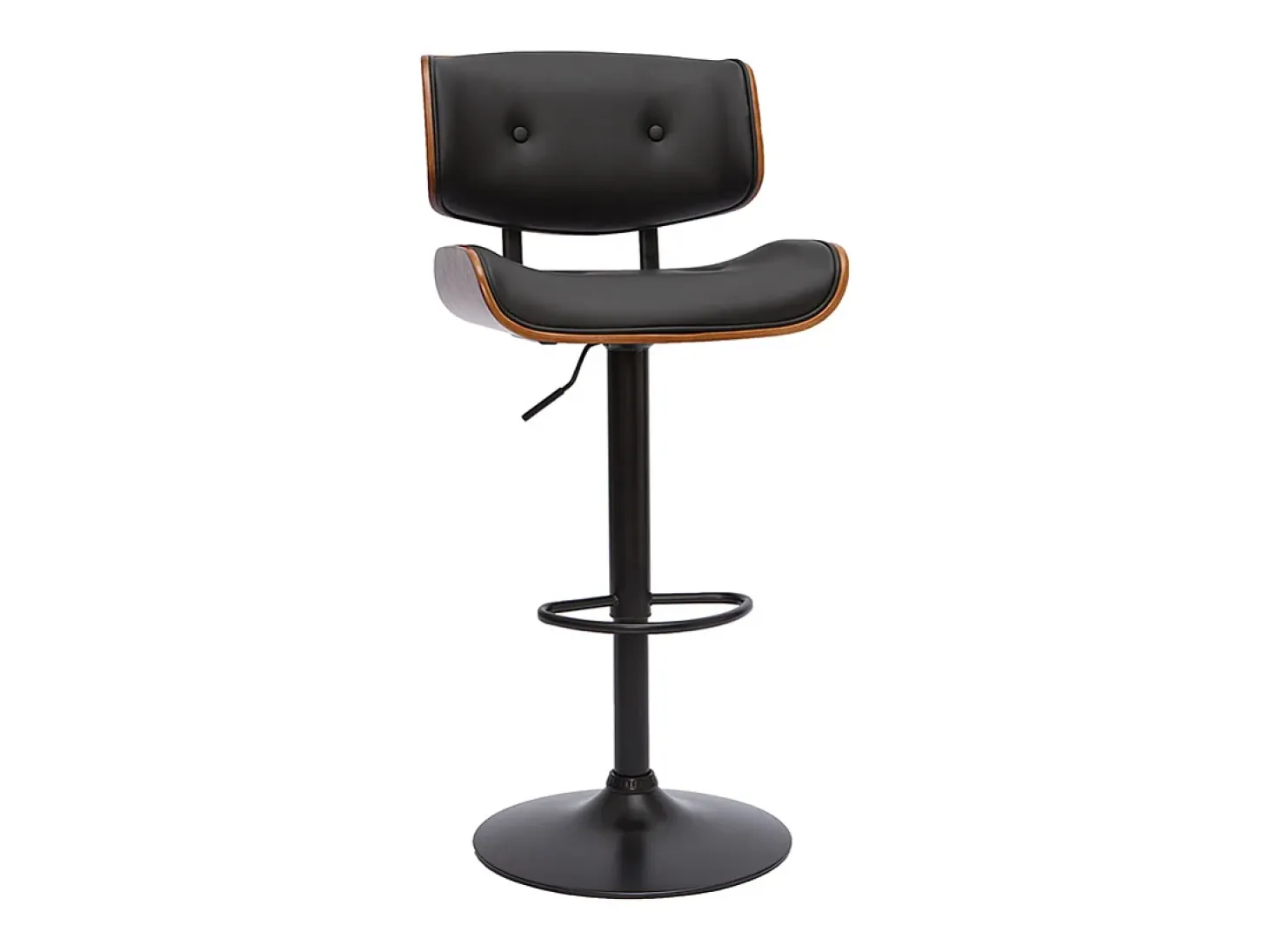 Taburete de cocina de diseño regulable negro con madera oscura BASILE