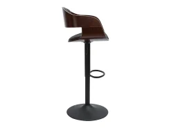 Taburete de cocina de diseño regulable negro con madera oscura EUSTACHE