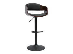 Taburete de cocina de diseño regulable negro con madera oscura EUSTACHE