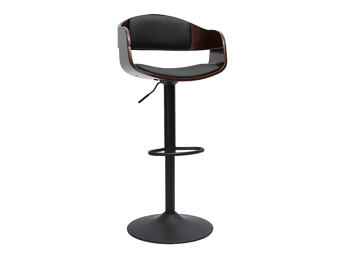 Taburete de cocina de diseño regulable negro con madera oscura EUSTACHE