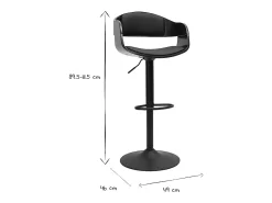 Taburete de cocina de diseño regulable negro con madera oscura EUSTACHE