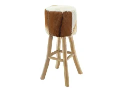 Taburete de cocina de piel de cabra y madera de teca maciza