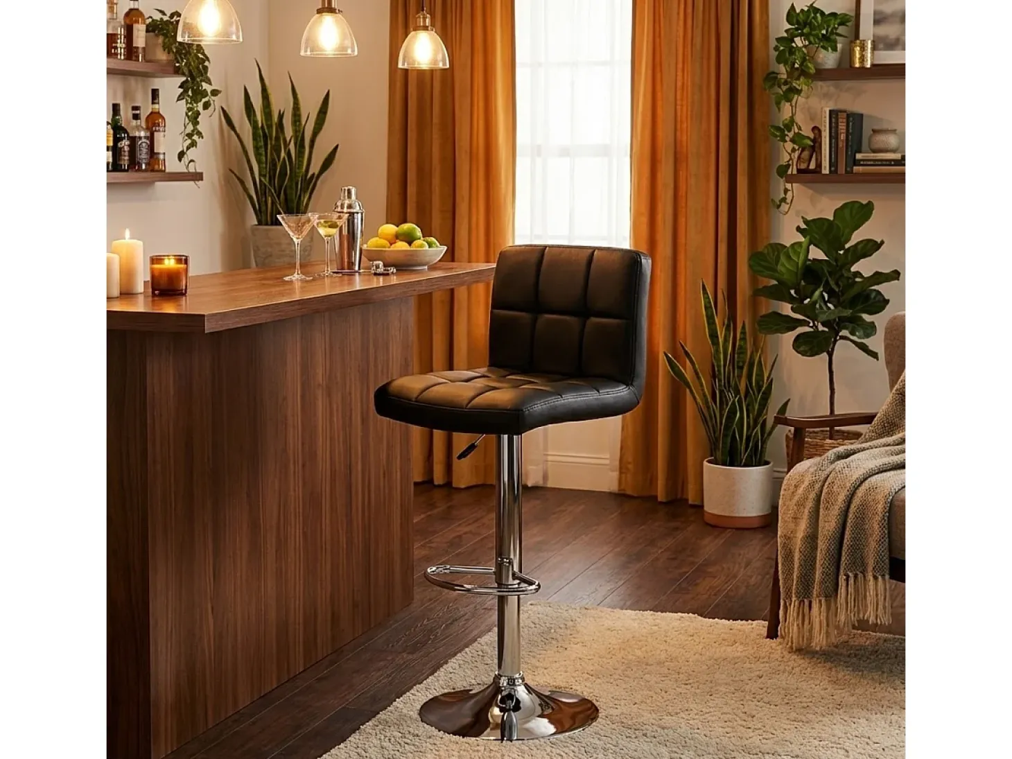 Taburete de cocina y bar alto giratorio ajustable con respaldo Atlanta - Negro