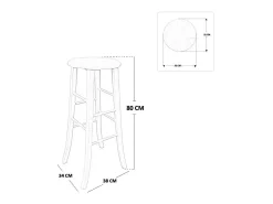 Taburete de madera con asiento redondo h 80 cm pata de sable nogal claro