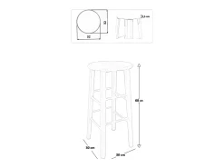 Taburete de madera con asiento redondo h 68 nogal claro patas rectas