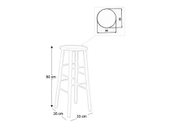 Taburete de madera con asiento redondo h 80 cm patas rectas nogal claro