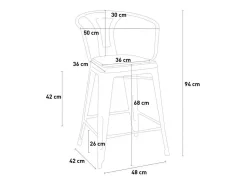 taburete de metal y madera con respaldo de diseño industrial estilo steel wood back - Blanco