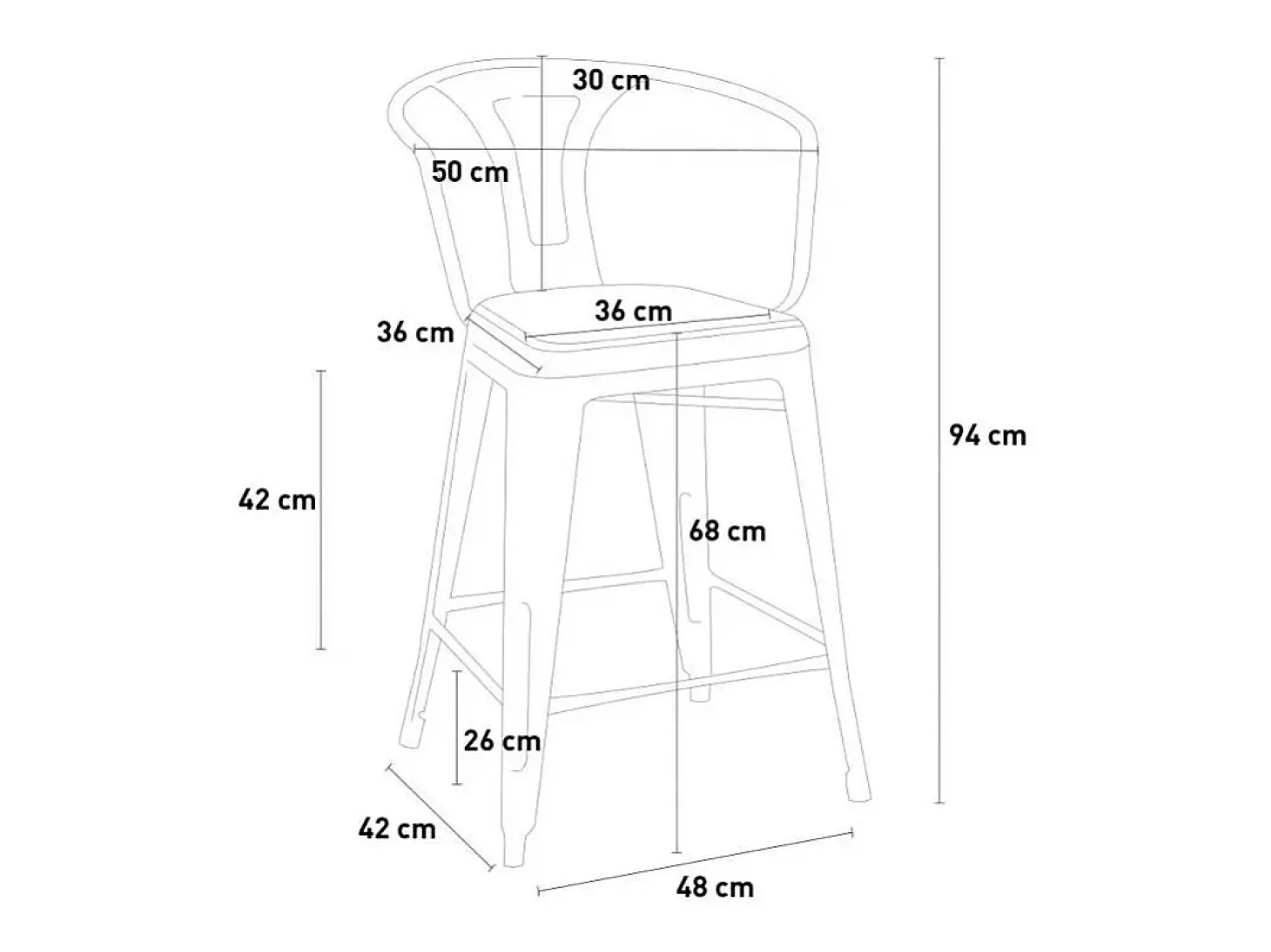 taburete de metal y madera con respaldo de diseño industrial estilo steel wood back - Blanco