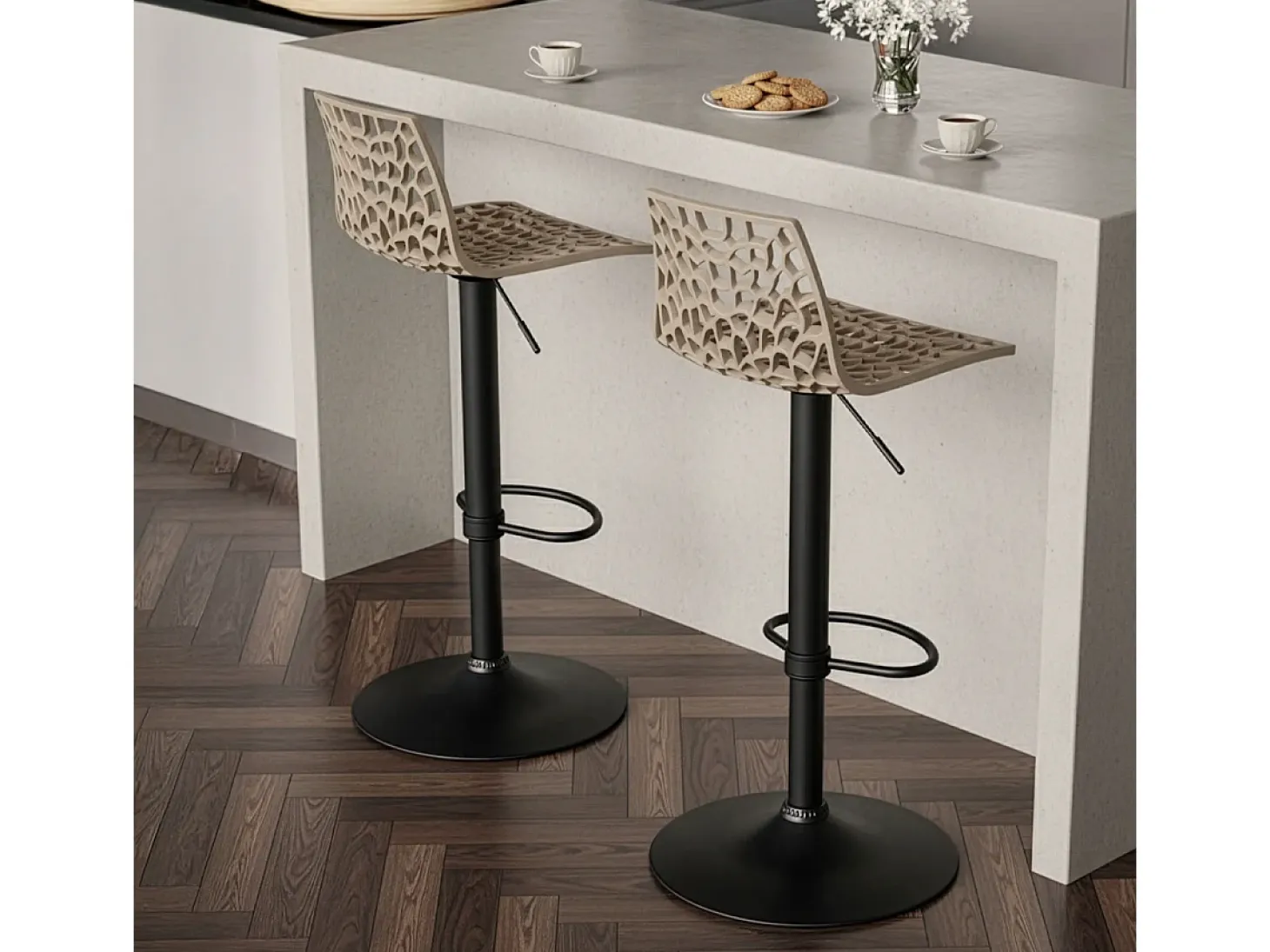 Taburete diseño cocina bar base negro mate regulable Grand Soleil Spider Matt - Beige Juta