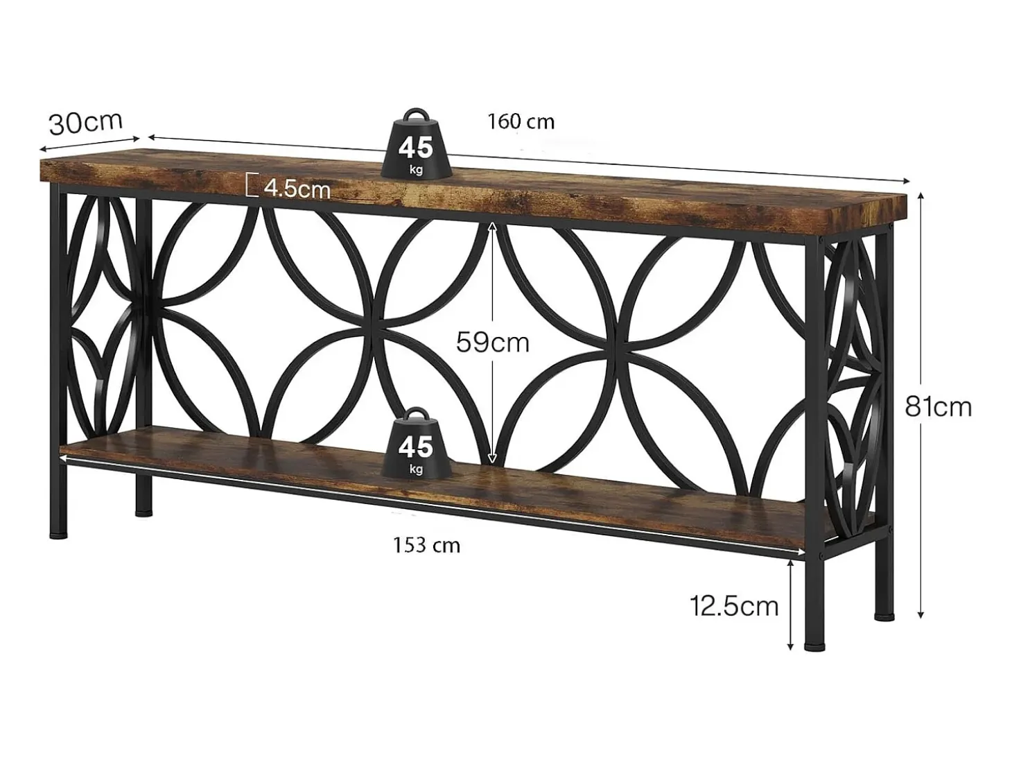 Taburete estrecho de 160 cm - Mesa de salón industrial larguera detrás del sofá