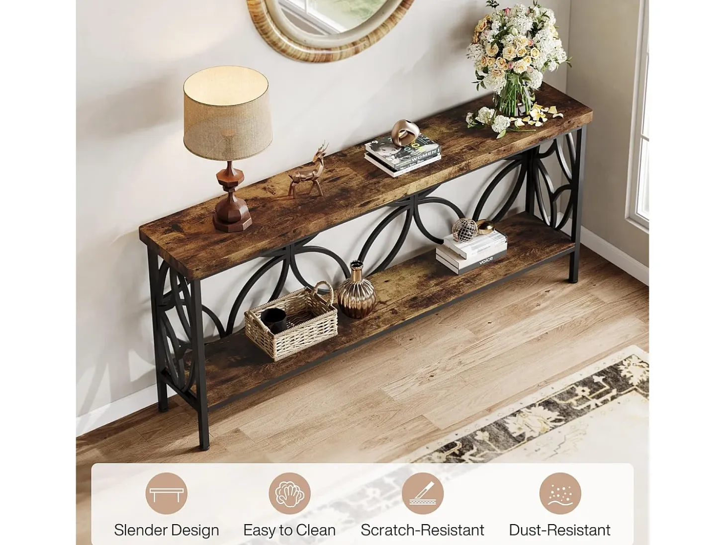 Taburete estrecho de 160 cm - Mesa de salón industrial larguera detrás del sofá