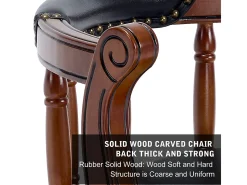 Taburete giratorio de bar - Asiento de cuero negro - Color nogal 54,8 x 54,8 x 66 cm