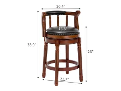 Taburete giratorio de bar - Asiento de cuero negro - Color nogal 54,8 x 54,8 x 66 cm