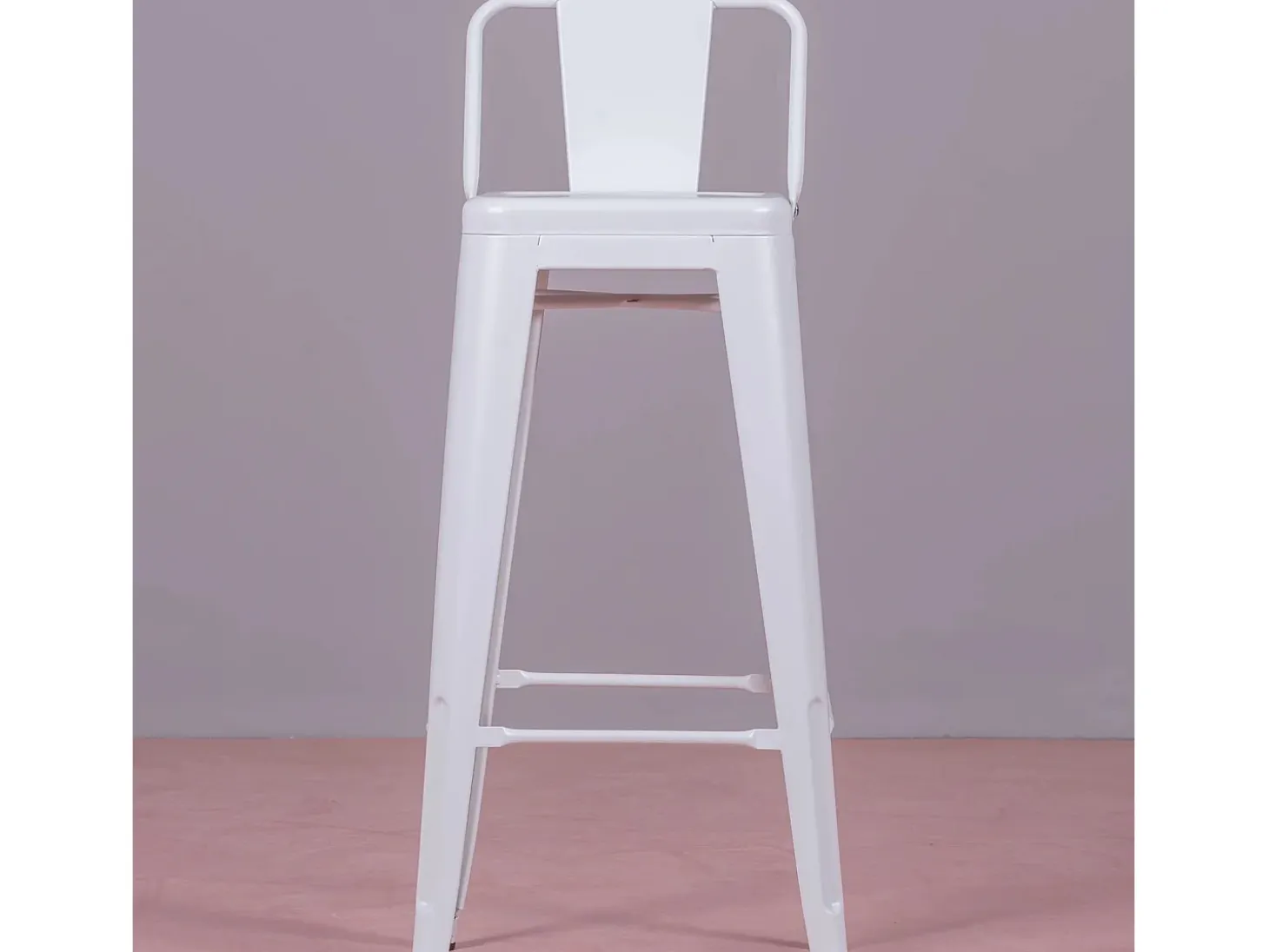 Taburete metálico industrial con respaldo bajo (76cm) - Bistro - Blanco