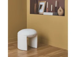Taburete puff de rizo texturizado blanco