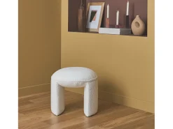 Taburete puff de rizo texturizado blanco