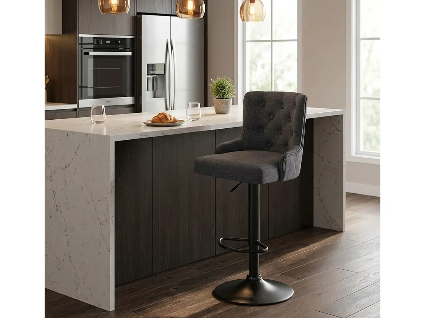 Taburete regulable de barra cocina de tela moderno Scranton - Gris Oscuro