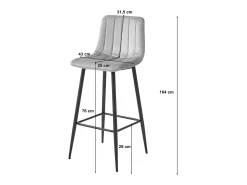 Taburete Valora POZZA de terciopelo gris oscuro con patas negras para cocina (x3)