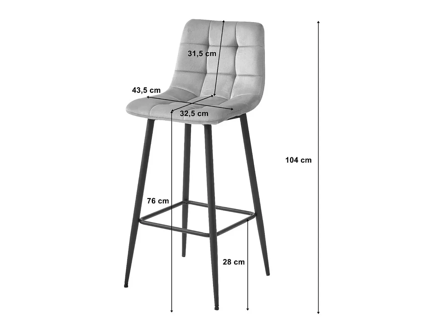 Taburete Valora TEOTO, color gris plata, terciopelo, patas negras, para cocina (x3)