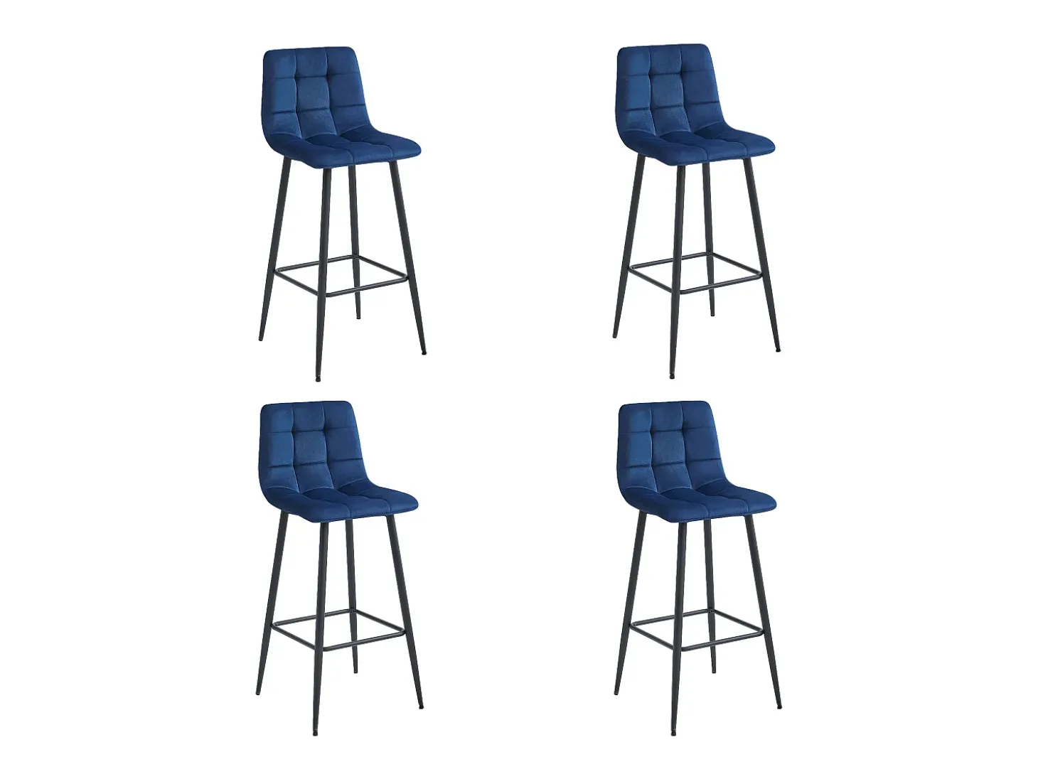 Taburete Valora TEOTO de terciopelo azul marino con patas negras para cocina (x4)