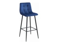 Taburete Valora TEOTO de terciopelo azul marino con patas negras para cocina (x4)