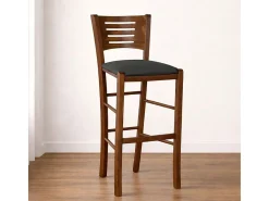 Taburete Verona en madera de nogal oscuro, altura 73 cm, con asiento acolchado color antracita.