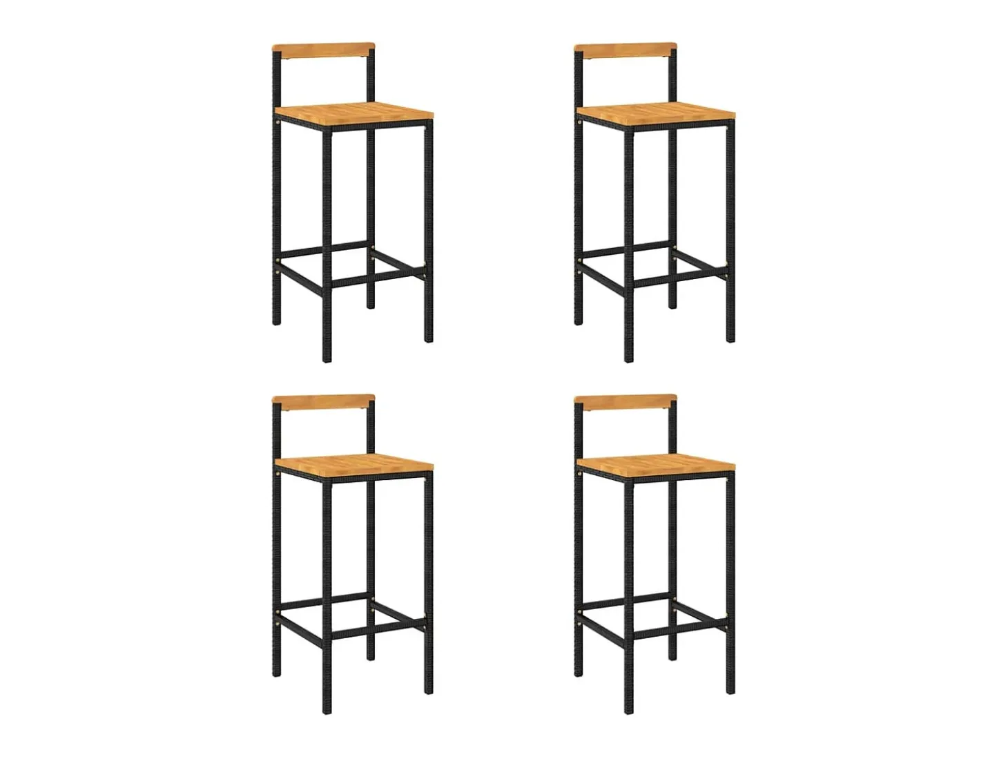 Taburetes altos 4 uds madera de acacia y ratán sintético negro