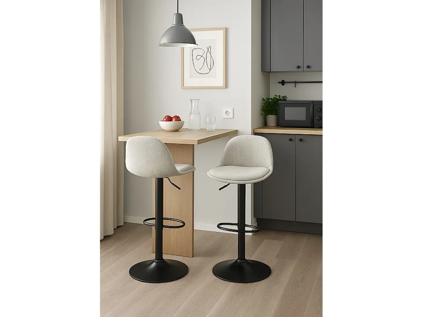 Taburetes de bar de cocina diseño SIG+ - lote de 2 sillas de bar regulables (Tejido Gris)