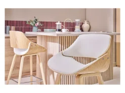Taburetes de bar de diseño blancos y madera clara H70 cm (lote de 2) CLASH