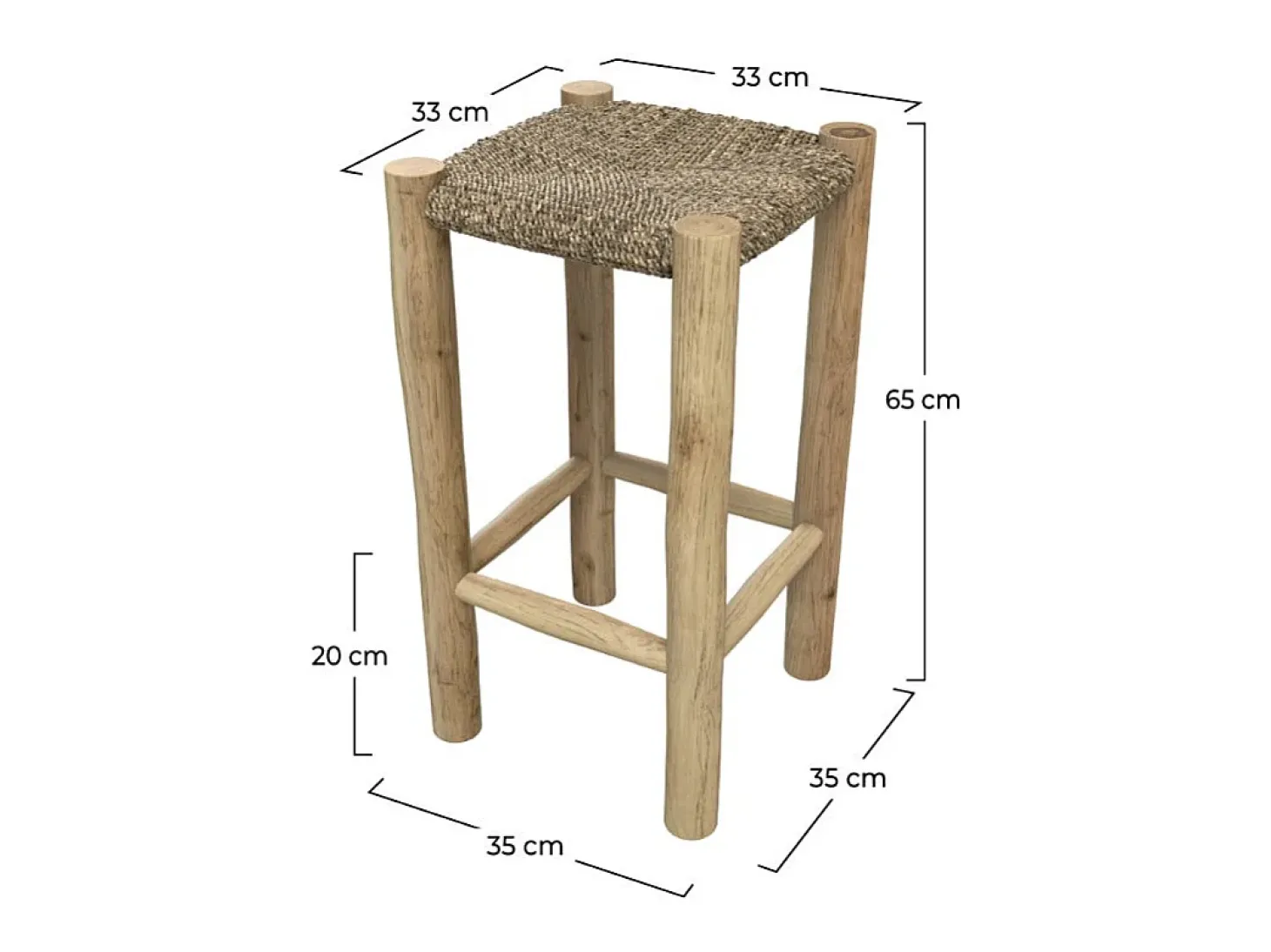 Taburetes para isla de cocina de junco de mar y teca 65 cm - Jovan