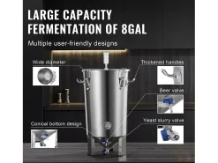 Tanque de Elaboración de Cerveza, SucceBuy Kit de Tanque de Acero Inoxidable de 30 L para Elaboración Casera de Cerveza con Fermentador de Cerveza