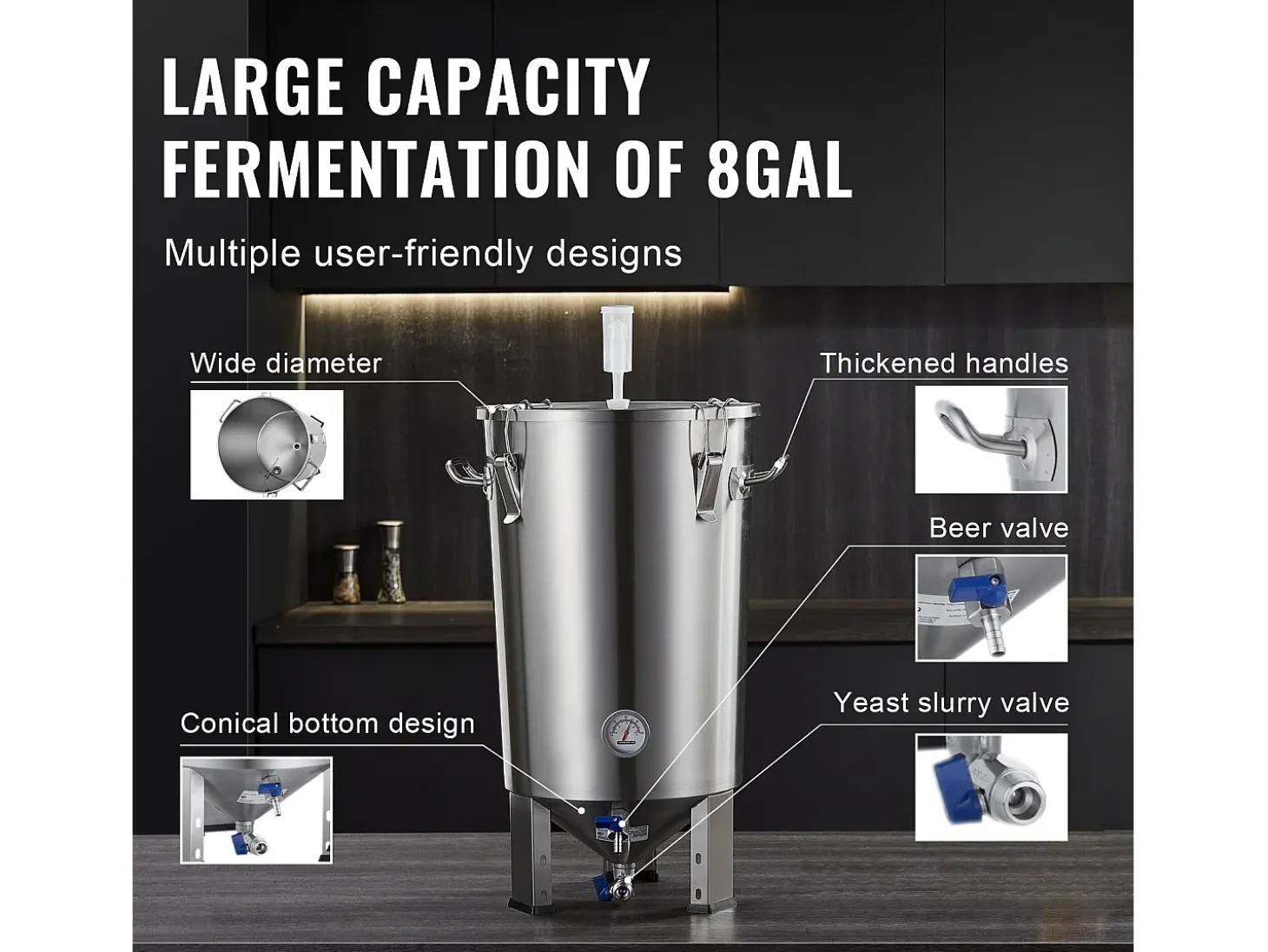 Tanque de Elaboración de Cerveza, SucceBuy Kit de Tanque de Acero Inoxidable de 30 L para Elaboración Casera de Cerveza con Fermentador de Cerveza