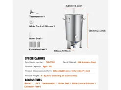 Tanque de Elaboración de Cerveza, SucceBuy Kit de Tanque de Acero Inoxidable de 30 L para Elaboración Casera de Cerveza con Fermentador de Cerveza