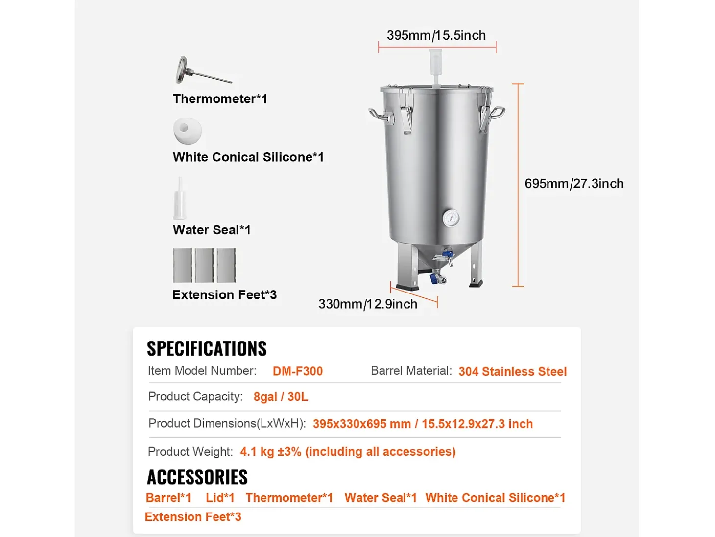 Tanque de Elaboración de Cerveza, SucceBuy Kit de Tanque de Acero Inoxidable de 30 L para Elaboración Casera de Cerveza con Fermentador de Cerveza