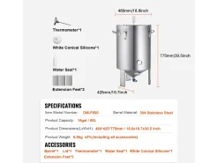 Tanque de Elaboración de Cerveza, SucceBuy Kit de Tanque de Elaboración de Cerveza Casero de Acero Inoxidable de 60 L con Fermentador de Cerveza