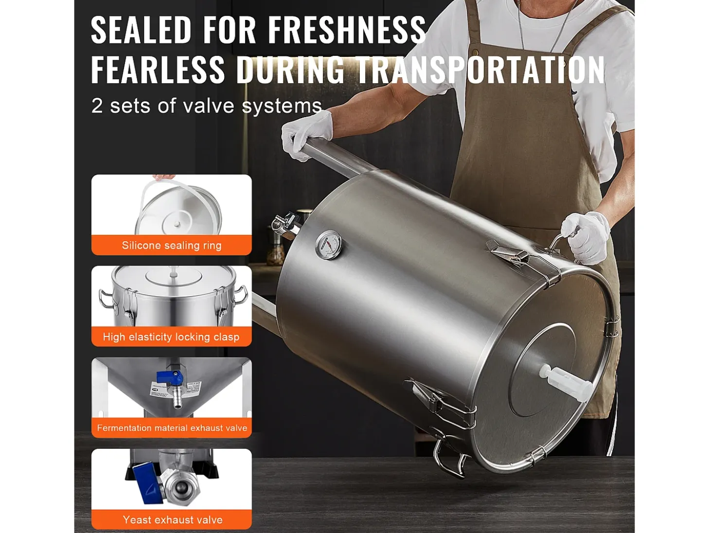 Tanque de Elaboración de Cerveza, SucceBuy Kit de Tanque de Elaboración de Cerveza Casero de Acero Inoxidable de 60 L con Fermentador de Cerveza