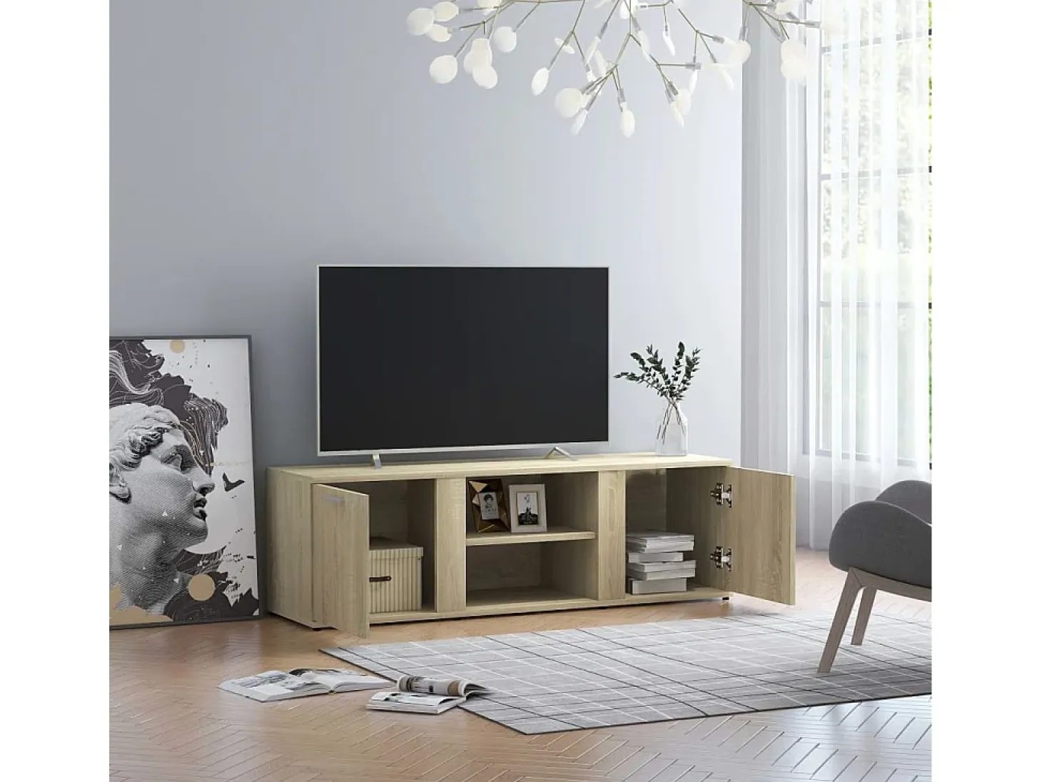 Teodoro Giuseppe Mueble de TV madera contrachapada color roble 120x34x37 cm