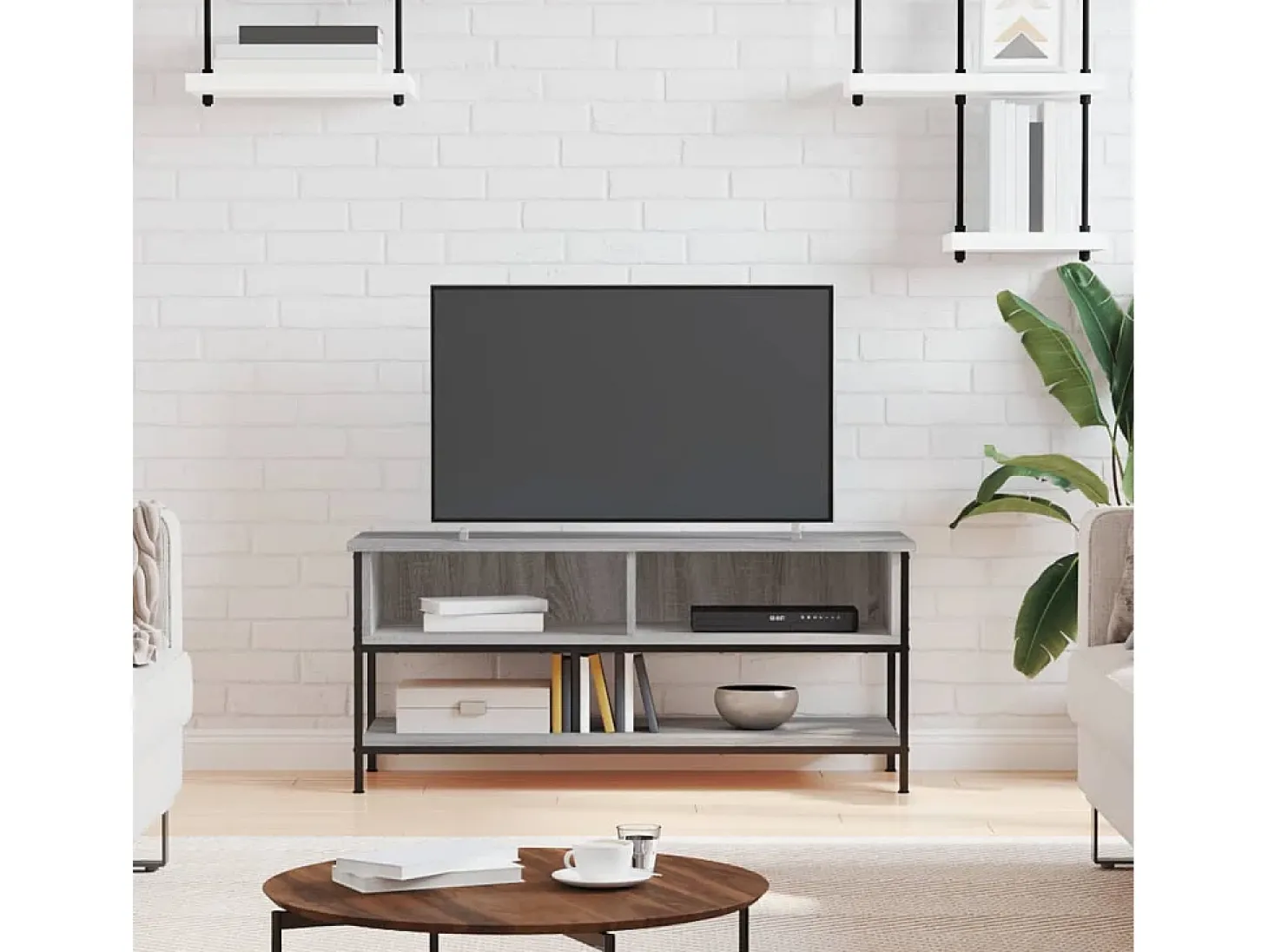 Thilda Mueble de TV madera contrachapada gris Sonoma 100x35x45 cm