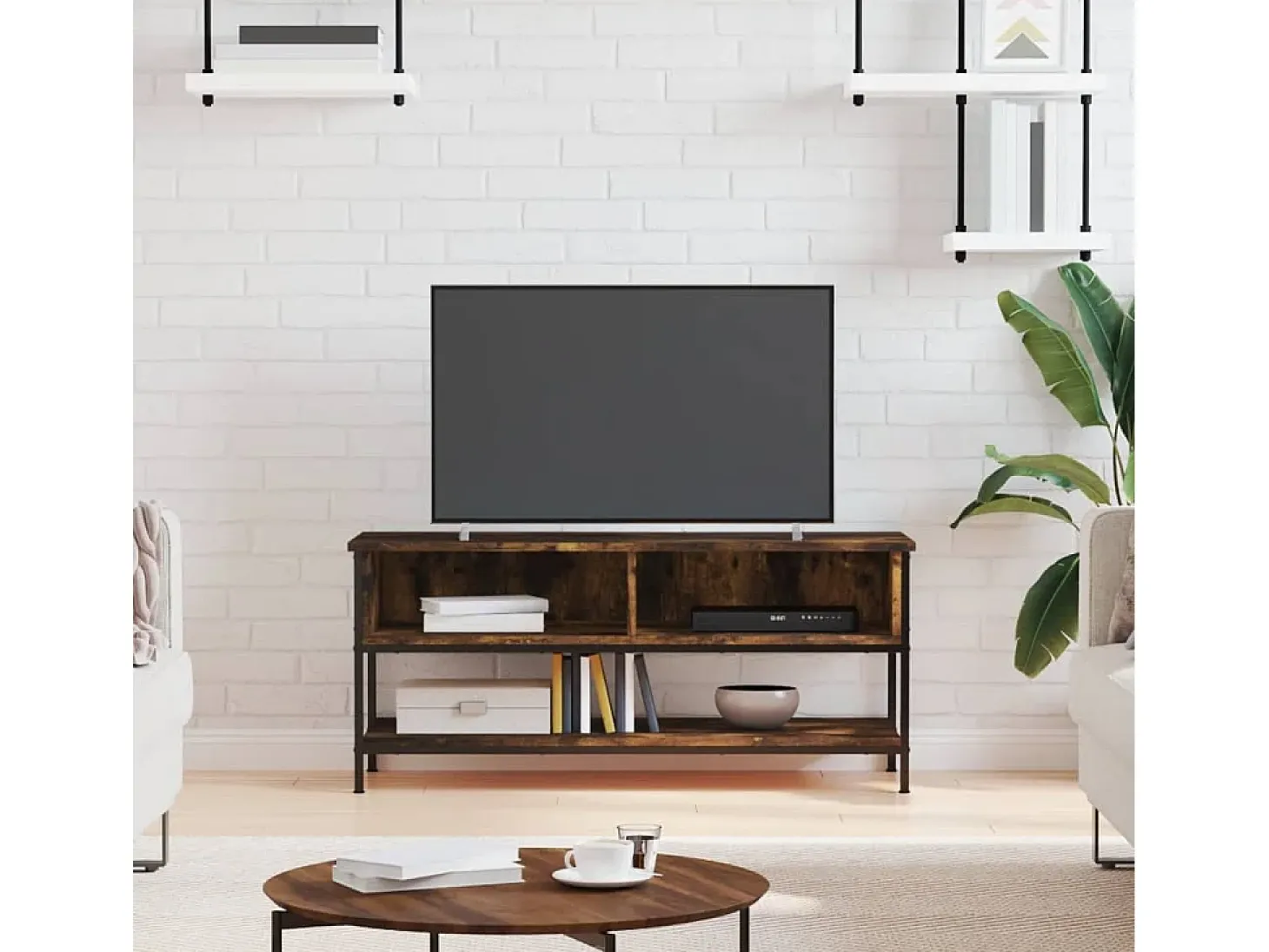 Thilda Mueble para TV madera contrachapada roble ahumado 100x35x45 cm
