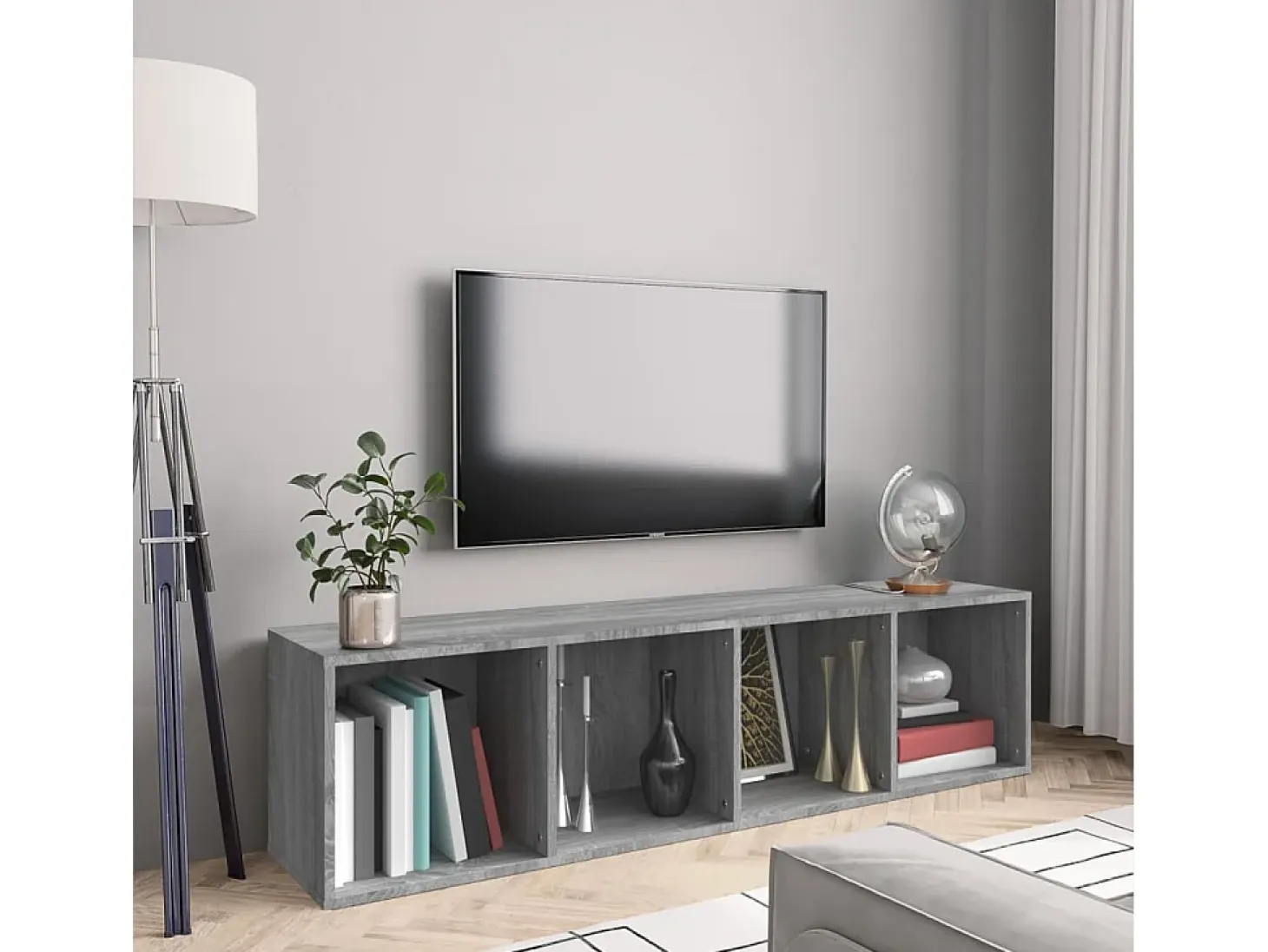 Thorben Estantería/mueble de TV madera gris Sonoma 143x30x36 cm