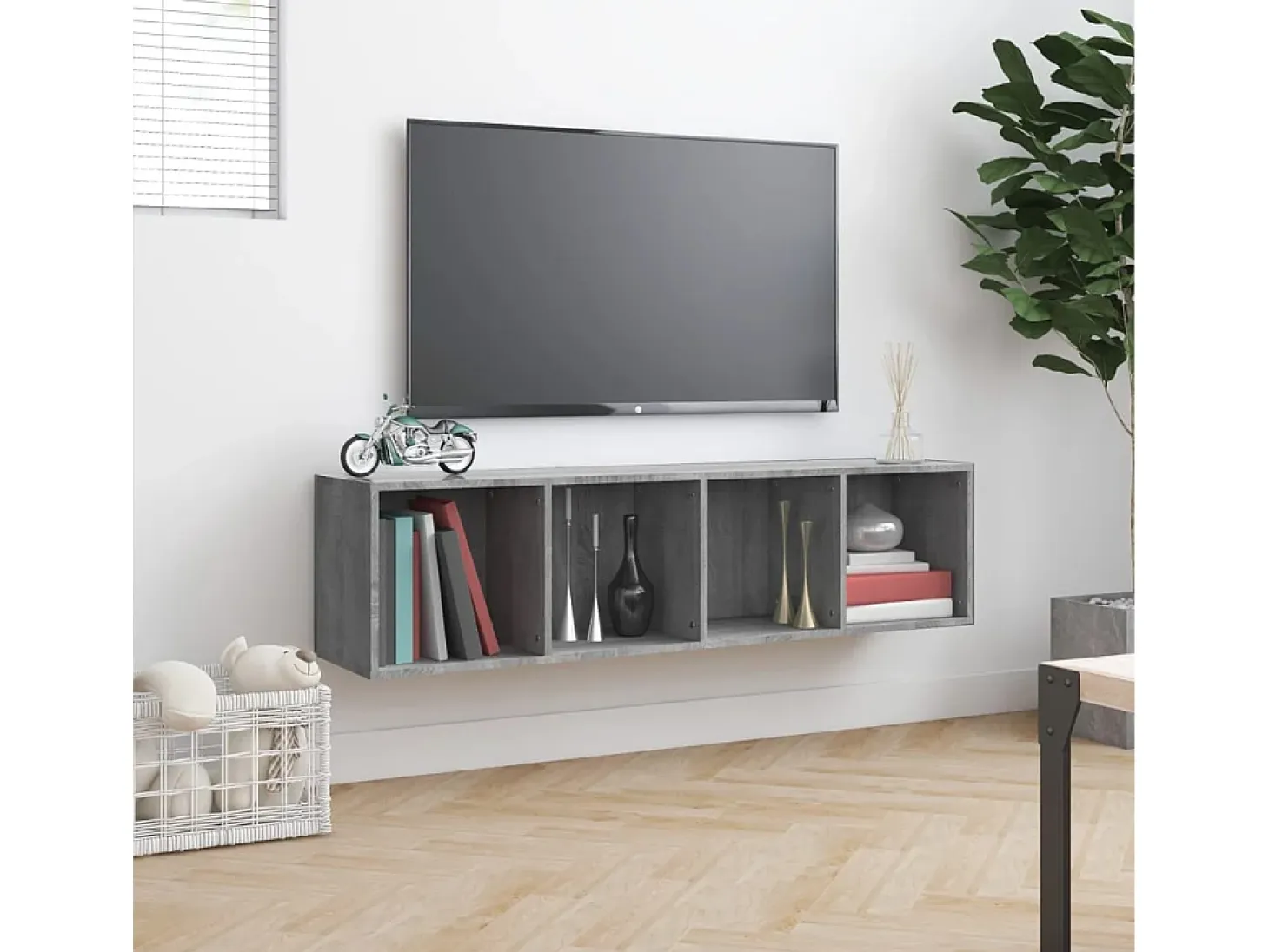 Thorben Estantería/mueble de TV madera gris Sonoma 143x30x36 cm