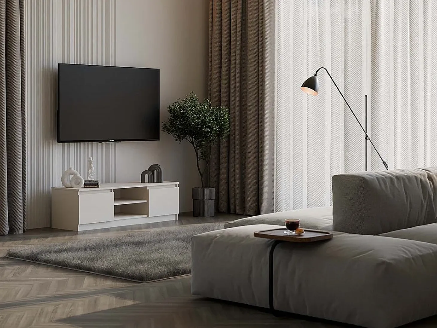 TIVOLI - Mueble de TV de estilo moderno - 120x40x36cm - 2 nichos + 2 puertas - Almacenamiento de equipos de TV/audio