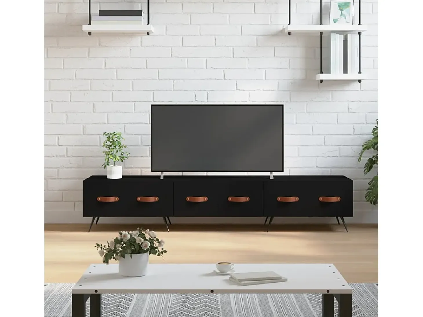 Tjorlin Mueble de TV madera de ingeniería negro 150x36x30 cm
