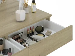 Tocador colgante con espejo LED 2 cajones color natural claro - JINEZA