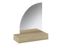 Tocador colgante con espejo LED 2 cajones color natural claro - JINEZA
