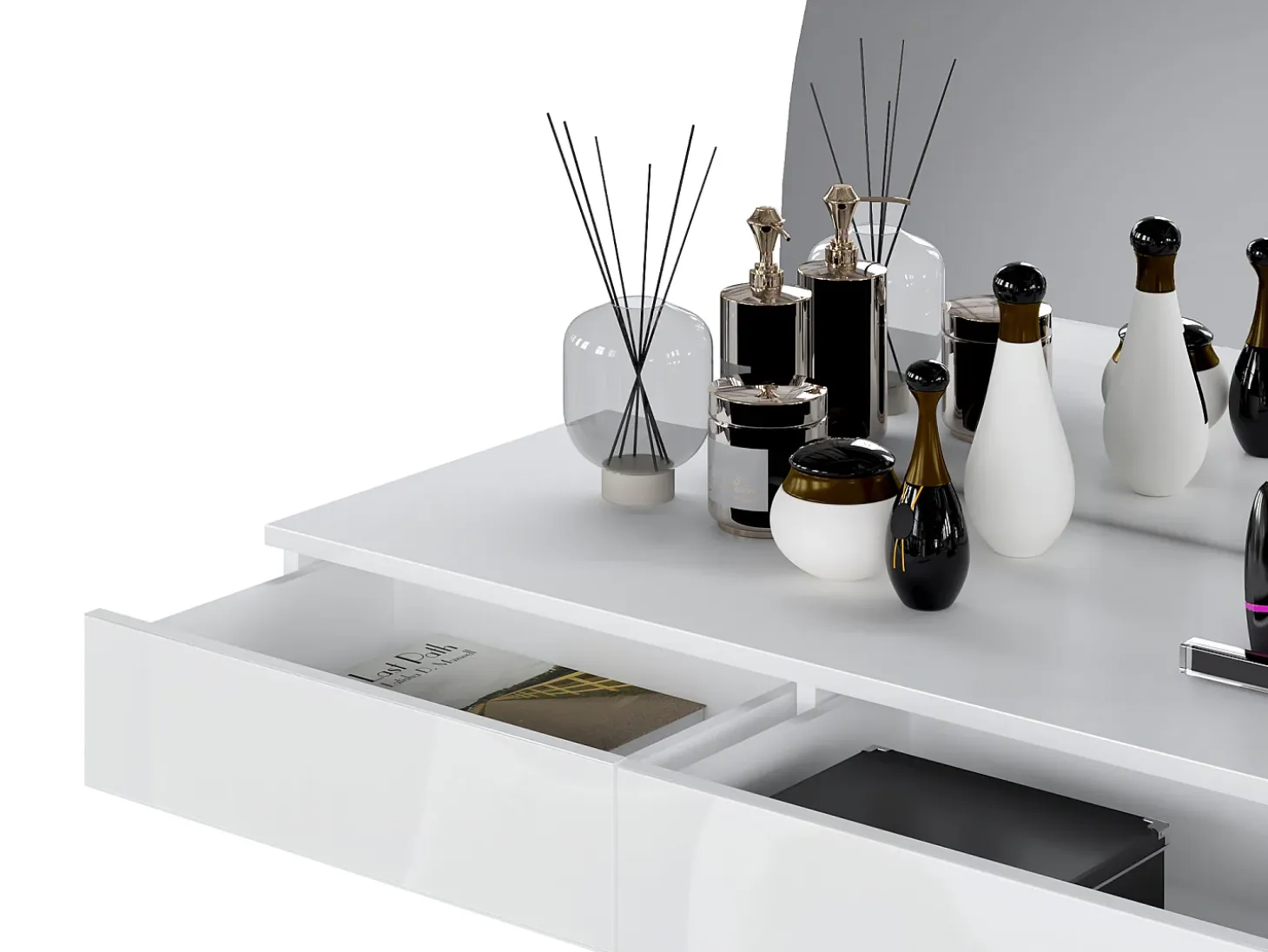 Tocador de pared con espejo LED y 2 cajones, blanco - JINEZA