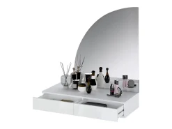 Tocador de pared con espejo LED y 2 cajones, blanco - JINEZA