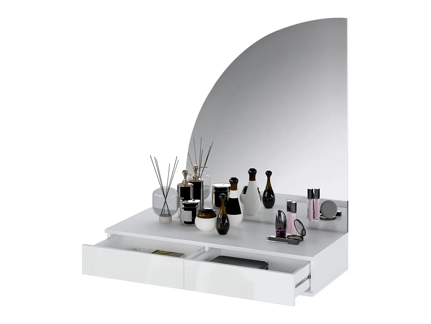Tocador de pared con espejo LED y 2 cajones, blanco - JINEZA