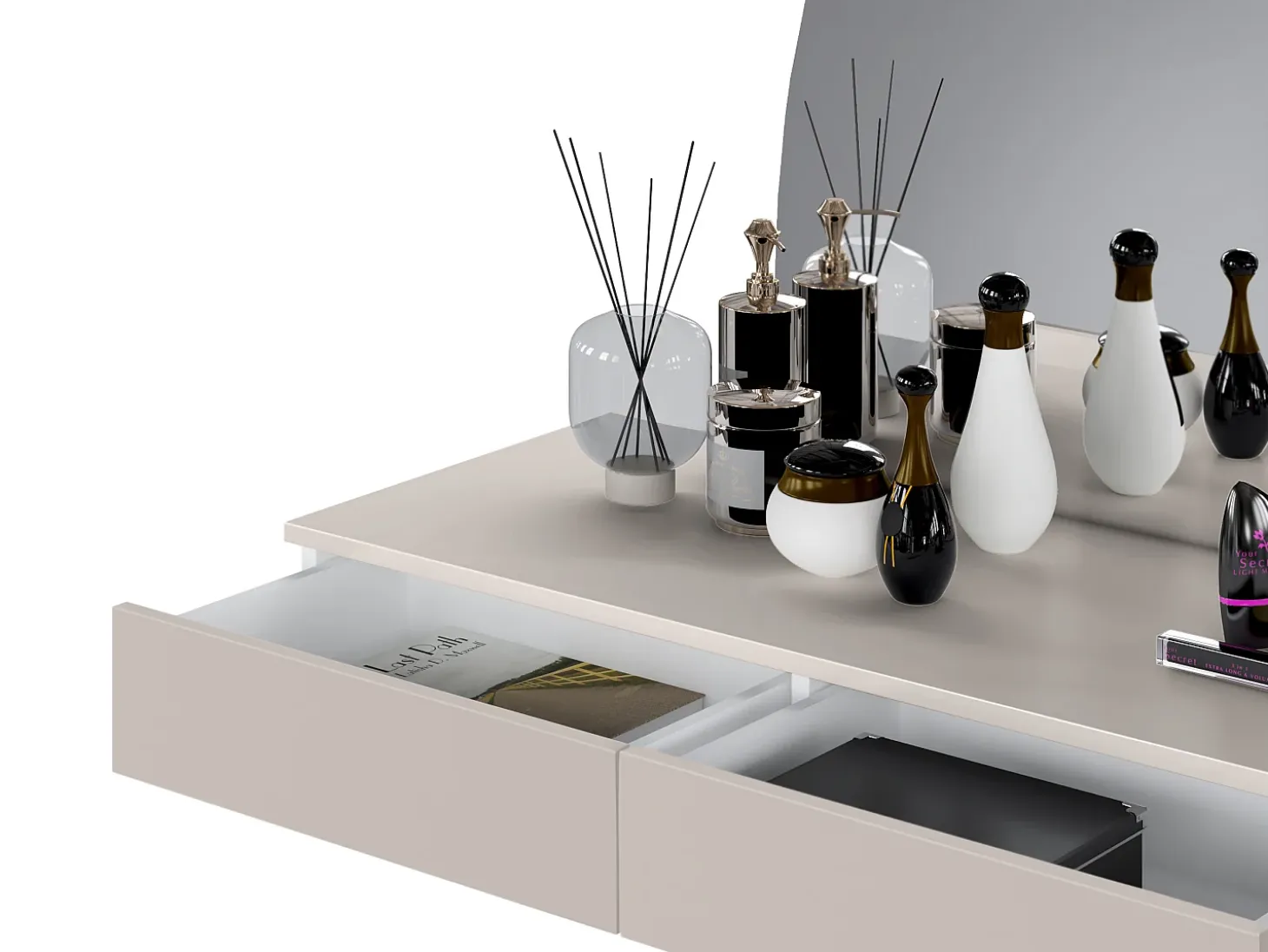 Tocador suspendido con espejo LED 2 cajones beige mate - JINEZA