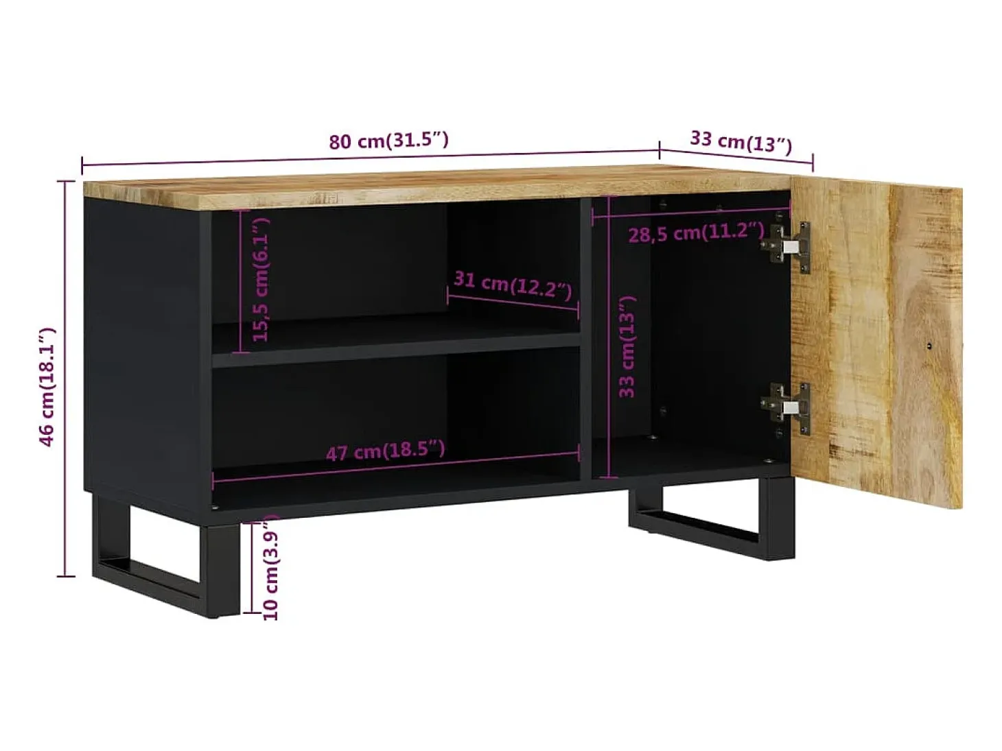 Torval Mueble de TV madera mango y madera contrachapada 80x33x46 cm